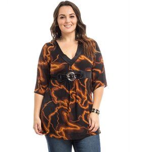 Takoni Women’s Empire Waist Top Geometric Pullover Brown Black Size 1XL  NWT